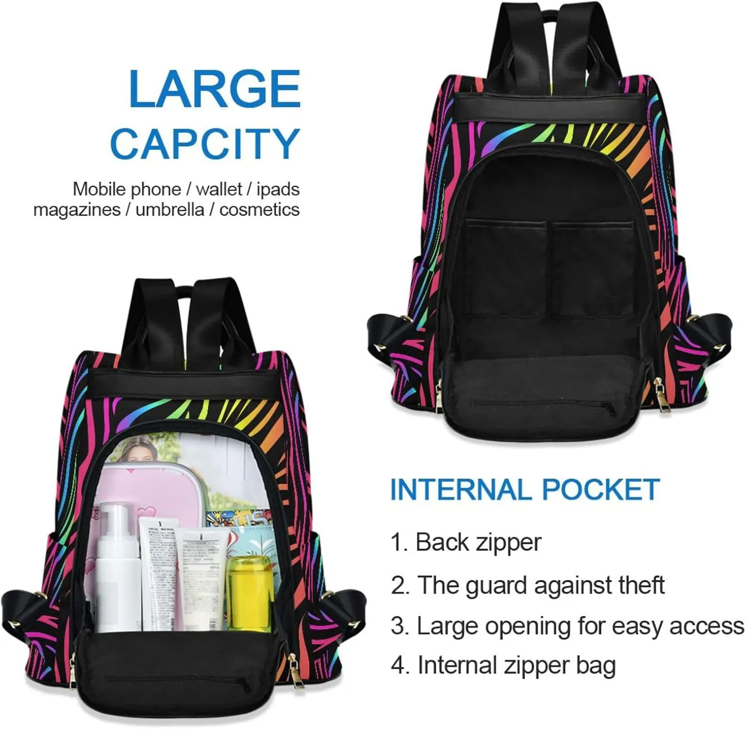 MNSRUU Women Backpack Purse Rainbow Abstract Backpack for Women Anti-theft Shoulder Bag Carry On Backpack Lightweight Rucksack Fashion Travel Ladies Bags