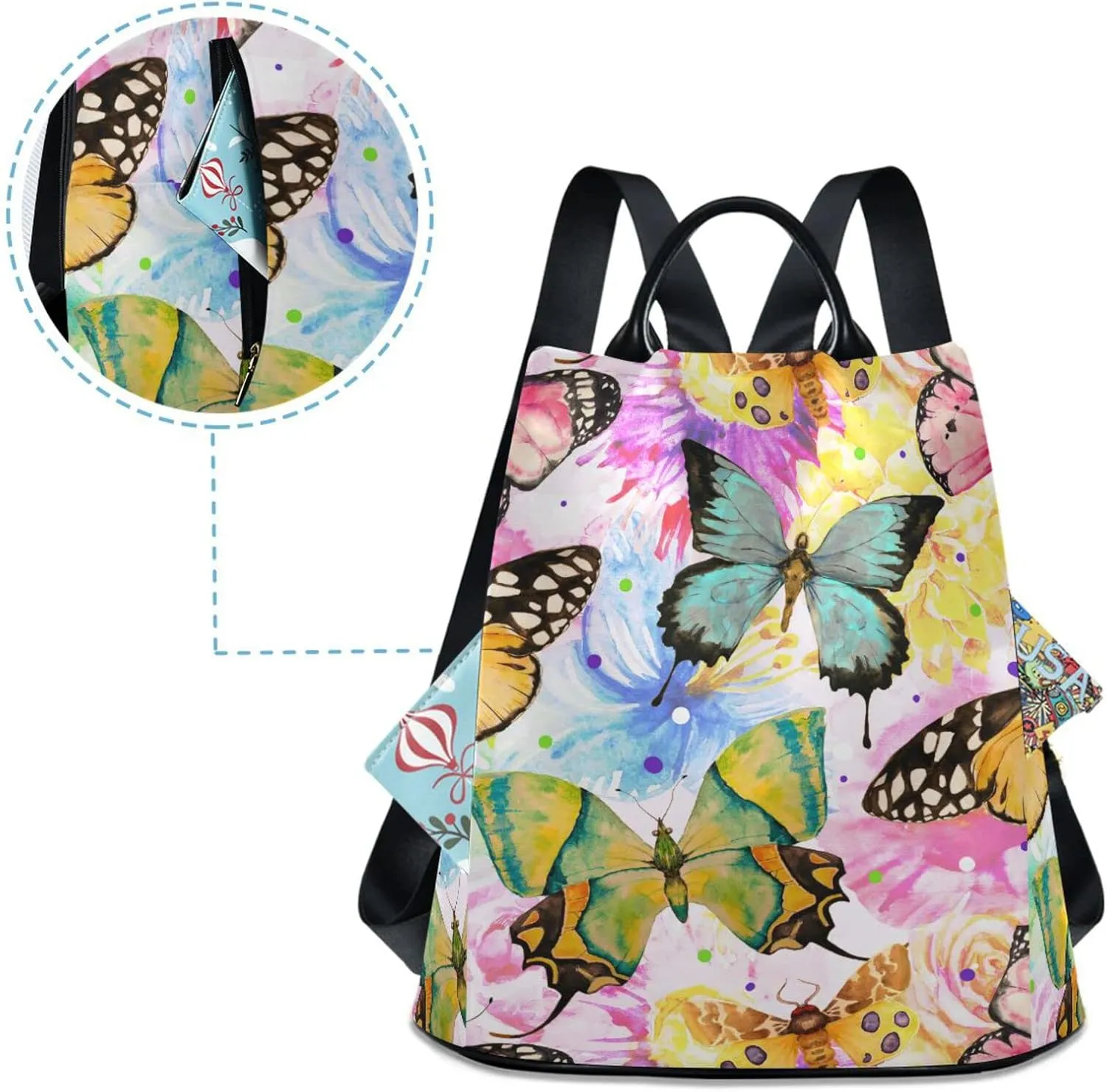 MNSRUU Women Backpack Purse Watercolor Butterfly Oil Painting Backpack for Women Anti-theft Shoulder Bag Carry On Backpack Lightweight Rucksack Fashion Travel Ladies Bags
