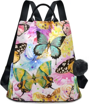 MNSRUU Women Backpack Purse Watercolor Butterfly Oil Painting Backpack for Women Anti-theft Shoulder Bag Carry On Backpack Lightweight Rucksack Fashion Travel Ladies Bags