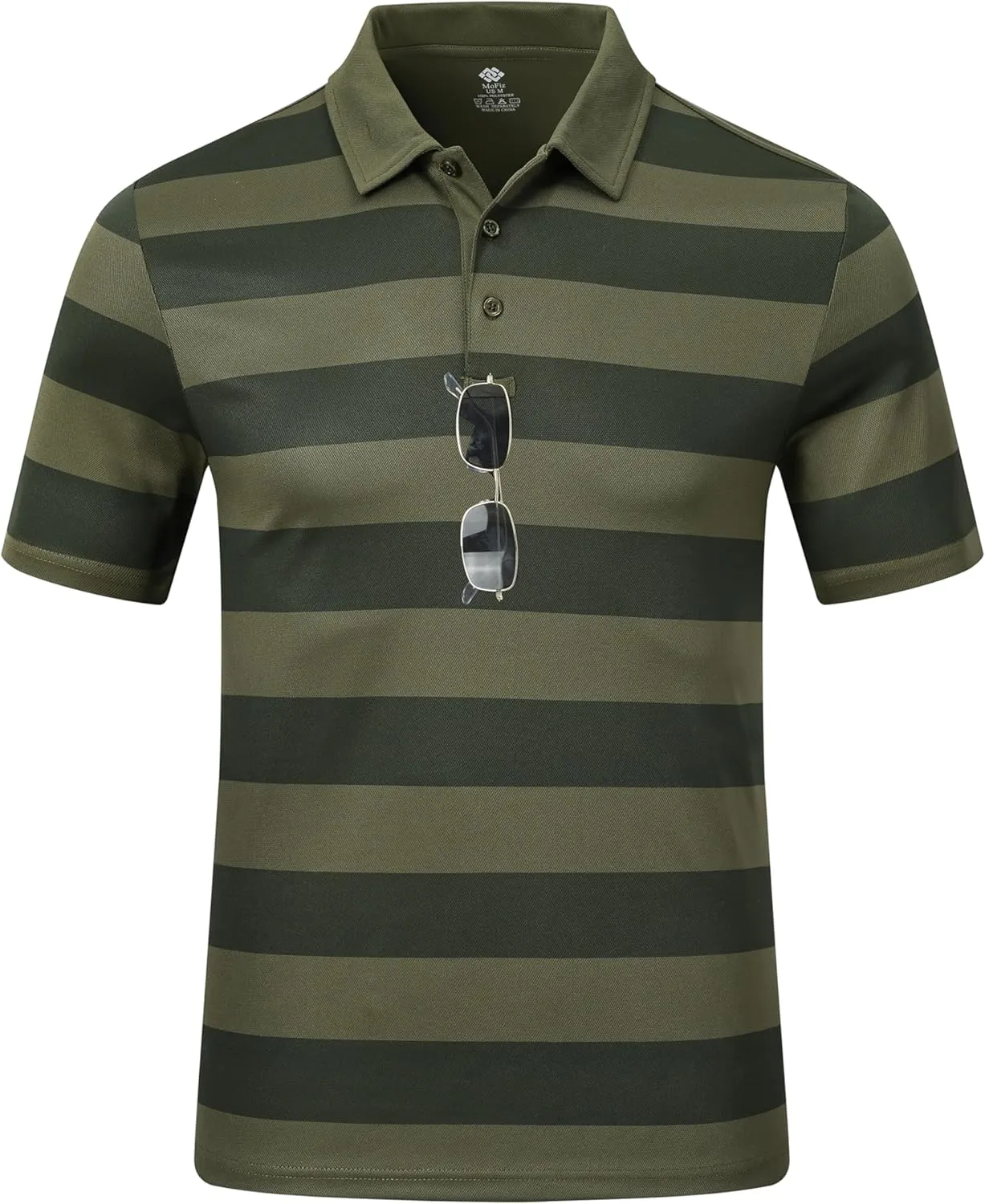 MoFiz Men's Athletic Polo Shirts Lightweight Quick Dry Fit Polo Golf Summer Camo/Stripe T-Shirts for Mens
