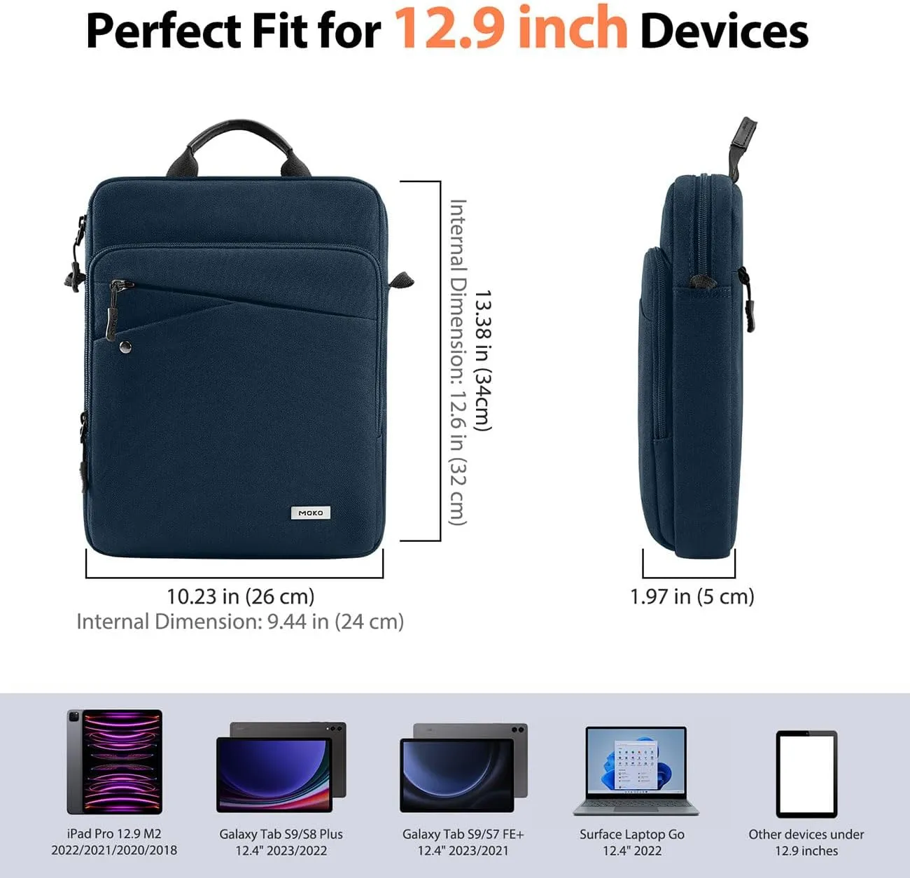 MoKo iPad Sleeve Tablet Bag,12.9 Inch iPad Carrying Case,360° Protective iPad Travel Case with Shoulder Strap,13 Inch New iPad Pro M4 & Air M2 2024,iPad Pro 12.9 M2&M1,Galaxy Tab S9 /S8  12.4, Indigo