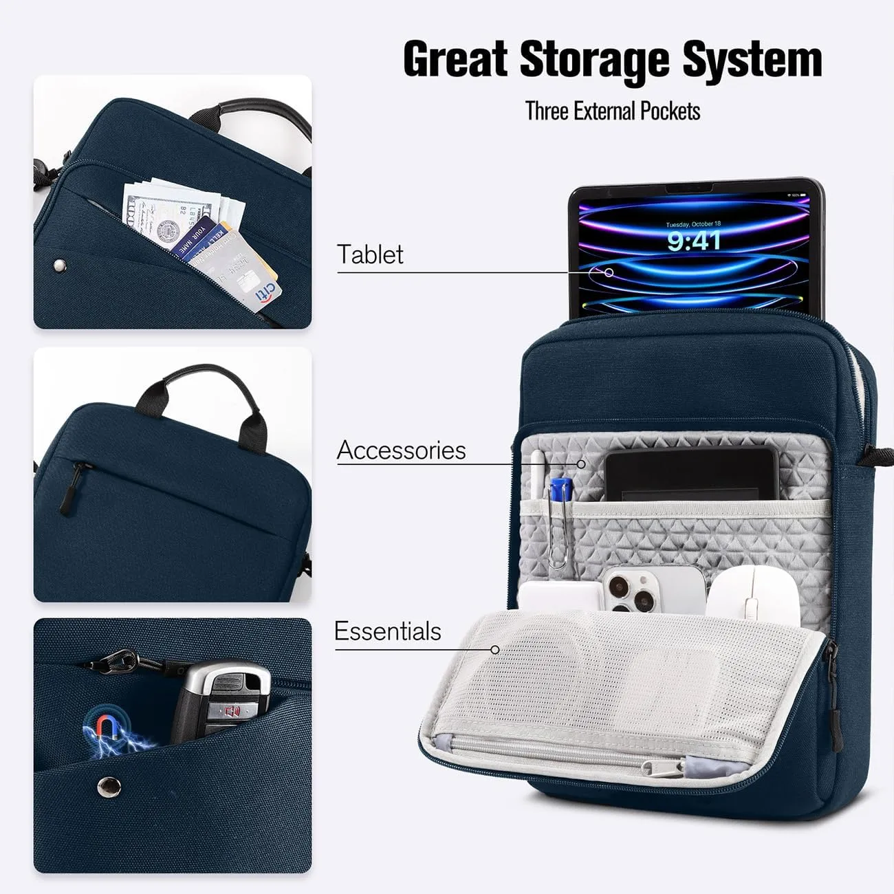 MoKo iPad Sleeve Tablet Bag,12.9 Inch iPad Carrying Case,360° Protective iPad Travel Case with Shoulder Strap,13 Inch New iPad Pro M4 & Air M2 2024,iPad Pro 12.9 M2&M1,Galaxy Tab S9 /S8  12.4, Indigo