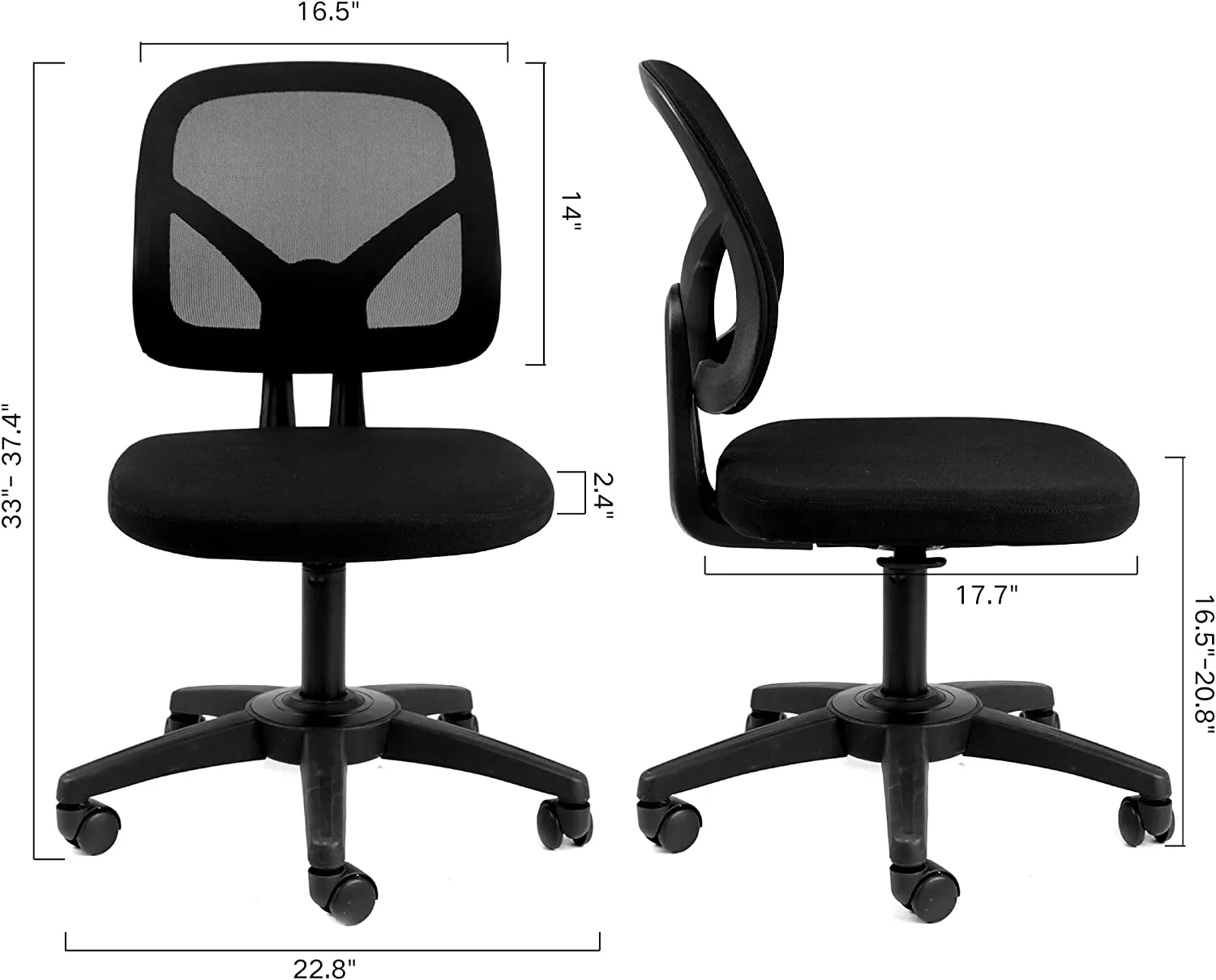MOLENTS Swivel Computer Office Desk Chair, Low-Back Mesh Computer Chair, Ergonomic Adjustable Task Chair, Black