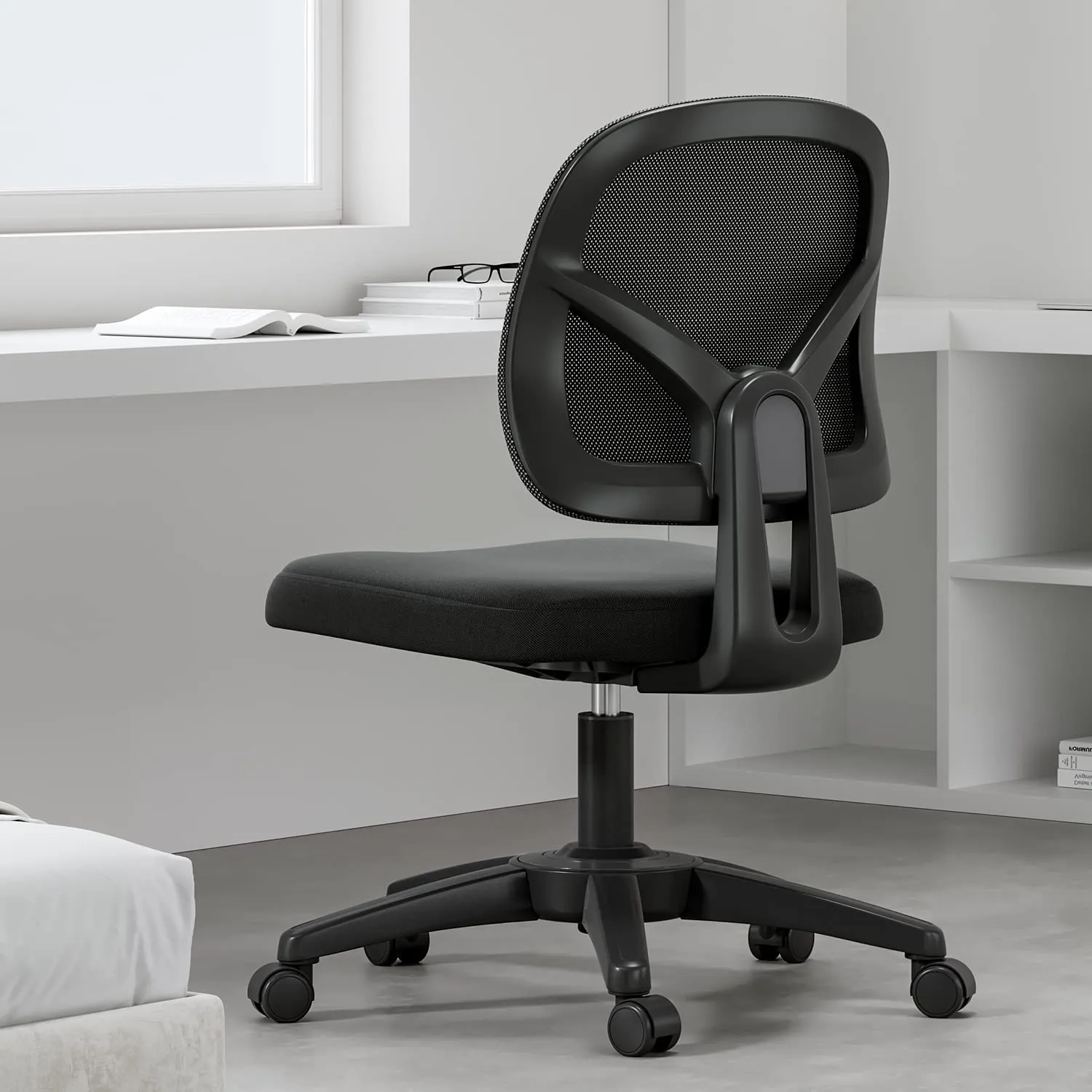 MOLENTS Swivel Computer Office Desk Chair, Low-Back Mesh Computer Chair, Ergonomic Adjustable Task Chair, Black
