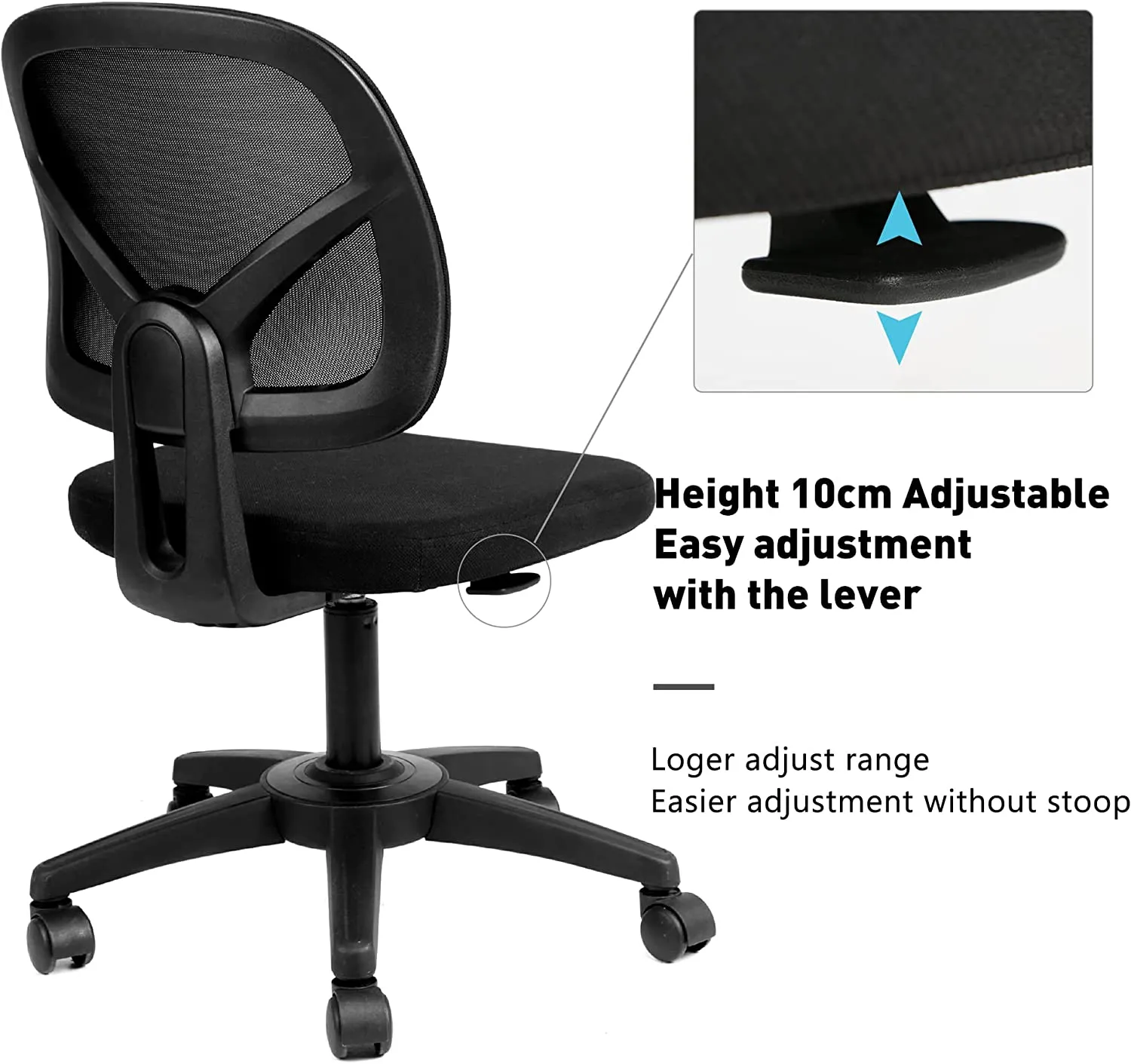 MOLENTS Swivel Computer Office Desk Chair, Low-Back Mesh Computer Chair, Ergonomic Adjustable Task Chair, Black