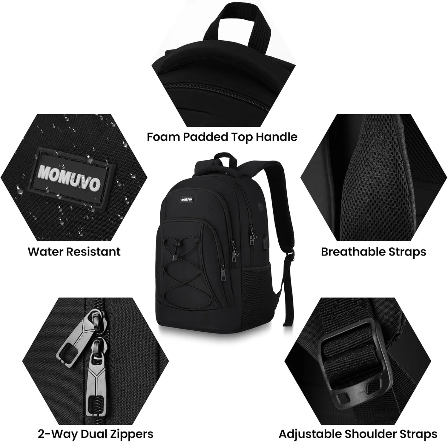 MOMUVO School Backpack for Men Teen Boys,Bookbag Water Resistant Laptop Backpack with USB for College High School Office Business