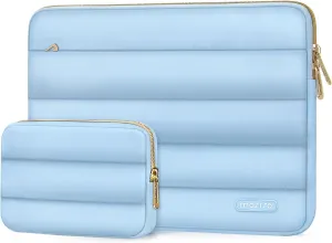 MOSISO 13-14 inch Laptop Case, 13.3 inch Puffy Laptop Sleeve Compatible with MacBook Air 13 13.6 M3 M2 M1/Pro 13/Pro 14, HP, Dell, ASUS, Lenovo, Polyester Horizontal Bag with Small Case, Air Blue