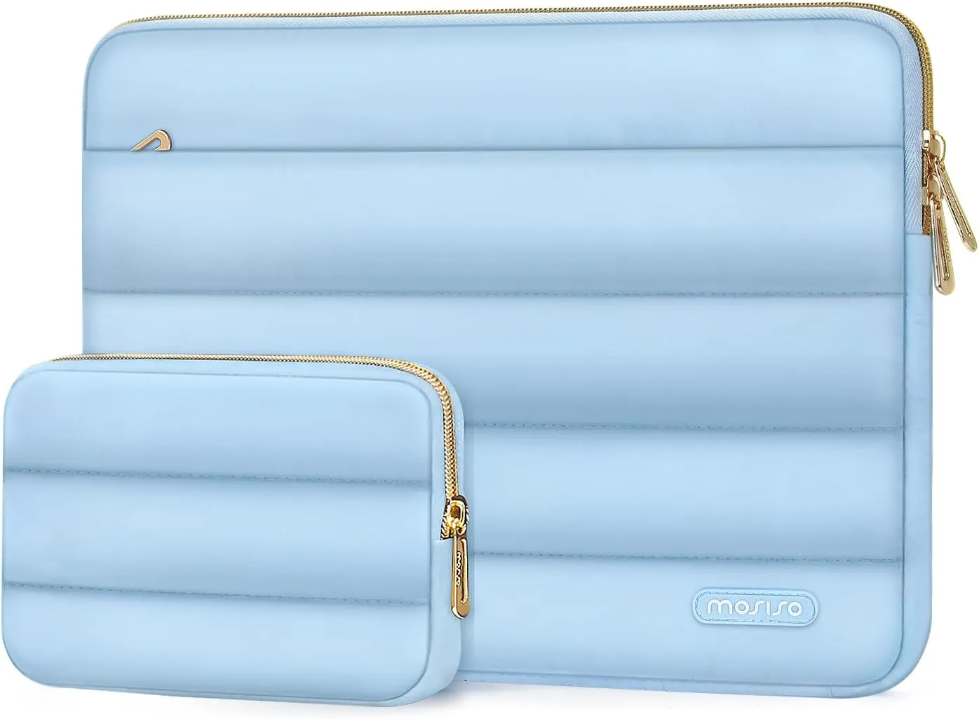 MOSISO 13-14 inch Laptop Case, 13.3 inch Puffy Laptop Sleeve Compatible with MacBook Air 13 13.6 M3 M2 M1/Pro 13/Pro 14, HP, Dell, ASUS, Lenovo, Polyester Horizontal Bag with Small Case, Air Blue