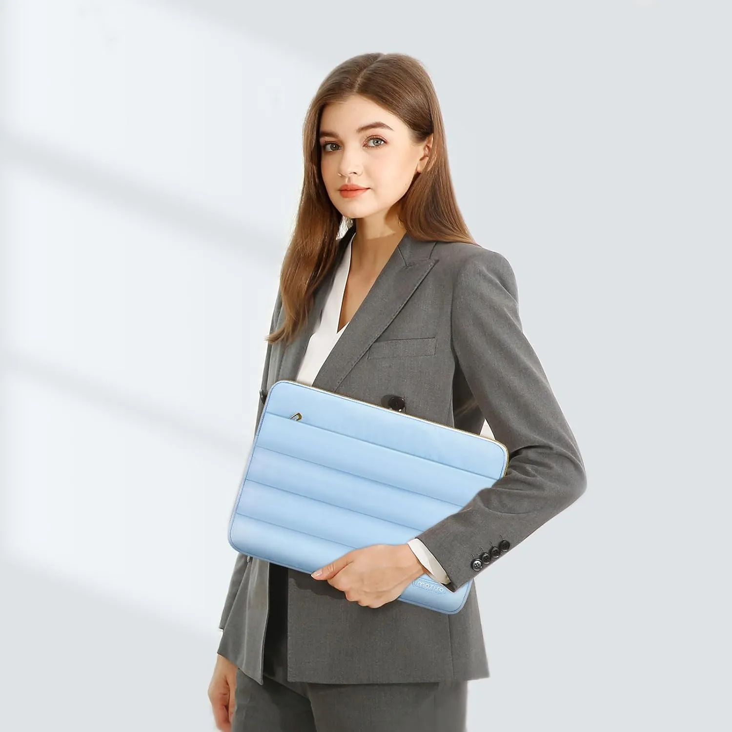 MOSISO 13-14 inch Laptop Case, 13.3 inch Puffy Laptop Sleeve Compatible with MacBook Air 13 13.6 M3 M2 M1/Pro 13/Pro 14, HP, Dell, ASUS, Lenovo, Polyester Horizontal Bag with Small Case, Air Blue