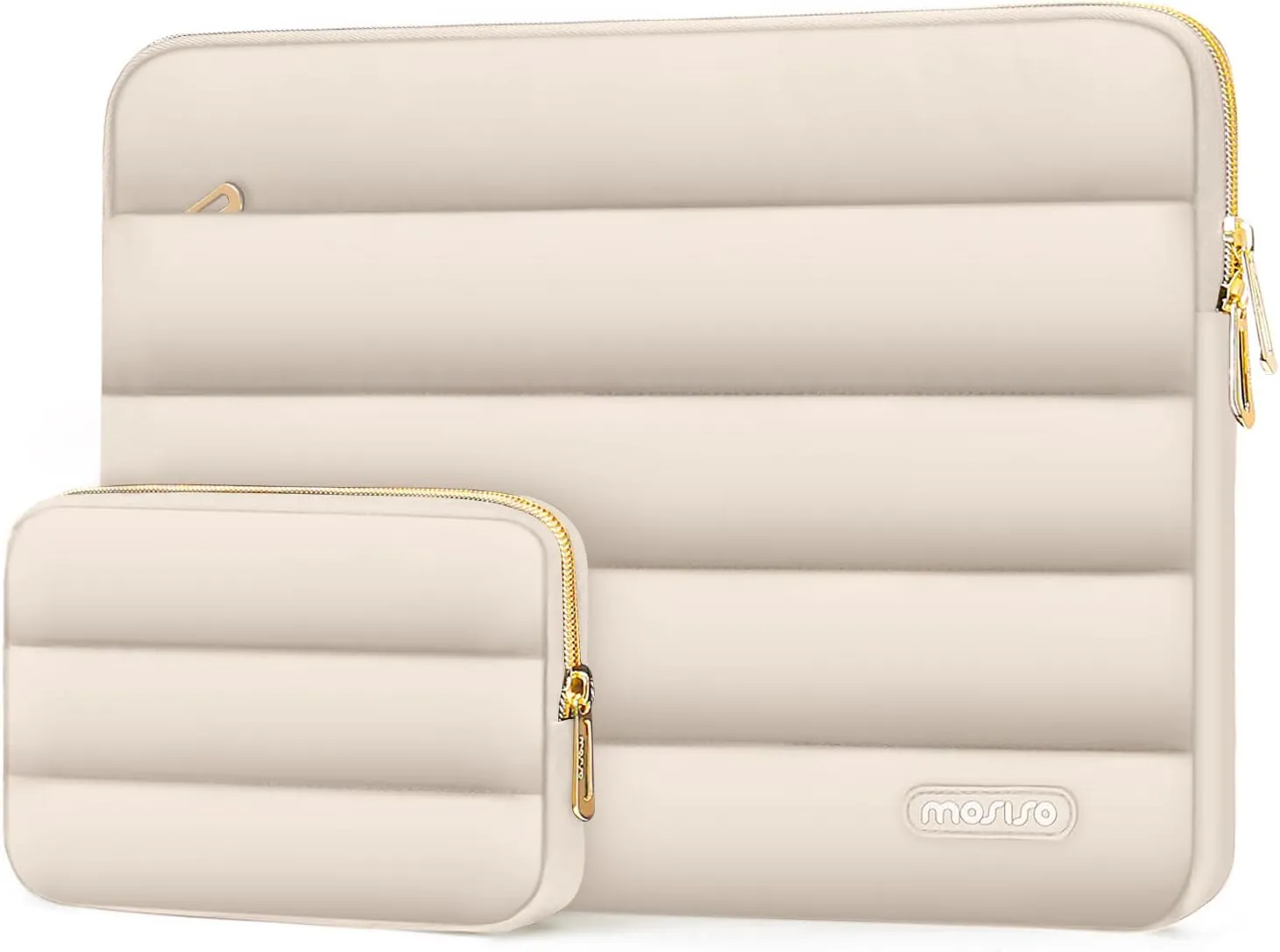 MOSISO 13-14 inch Laptop Case, 13.3 inch Puffy Laptop Sleeve Compatible with MacBook Air 13 13.6 M3 M2 M1/Pro 13/Pro 14, HP, Dell, ASUS, Lenovo, Polyester Horizontal Bag with Small Case, Sand