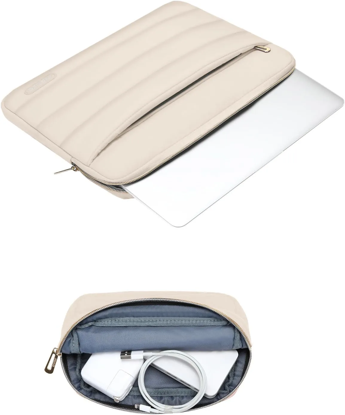 MOSISO 13-14 inch Laptop Case, 13.3 inch Puffy Laptop Sleeve Compatible with MacBook Air 13 13.6 M3 M2 M1/Pro 13/Pro 14, HP, Dell, ASUS, Lenovo, Polyester Horizontal Bag with Small Case, Sand