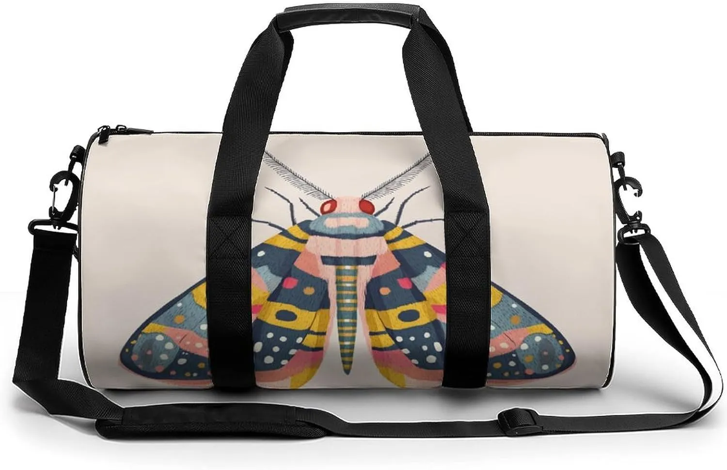 Moth Travel Gym Bag for Women Men Cylindrical Duffle Bag Sport Workout Bag with Shoulder Strap