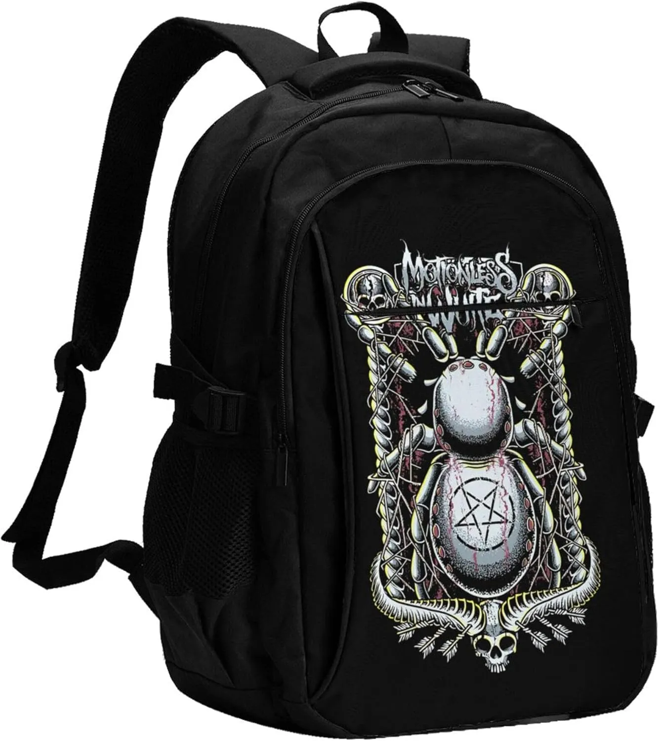 Motionless Rock In White Backpack with USB Charing Port Laptop Daypack Travel Bag Classic Laptop Backpack