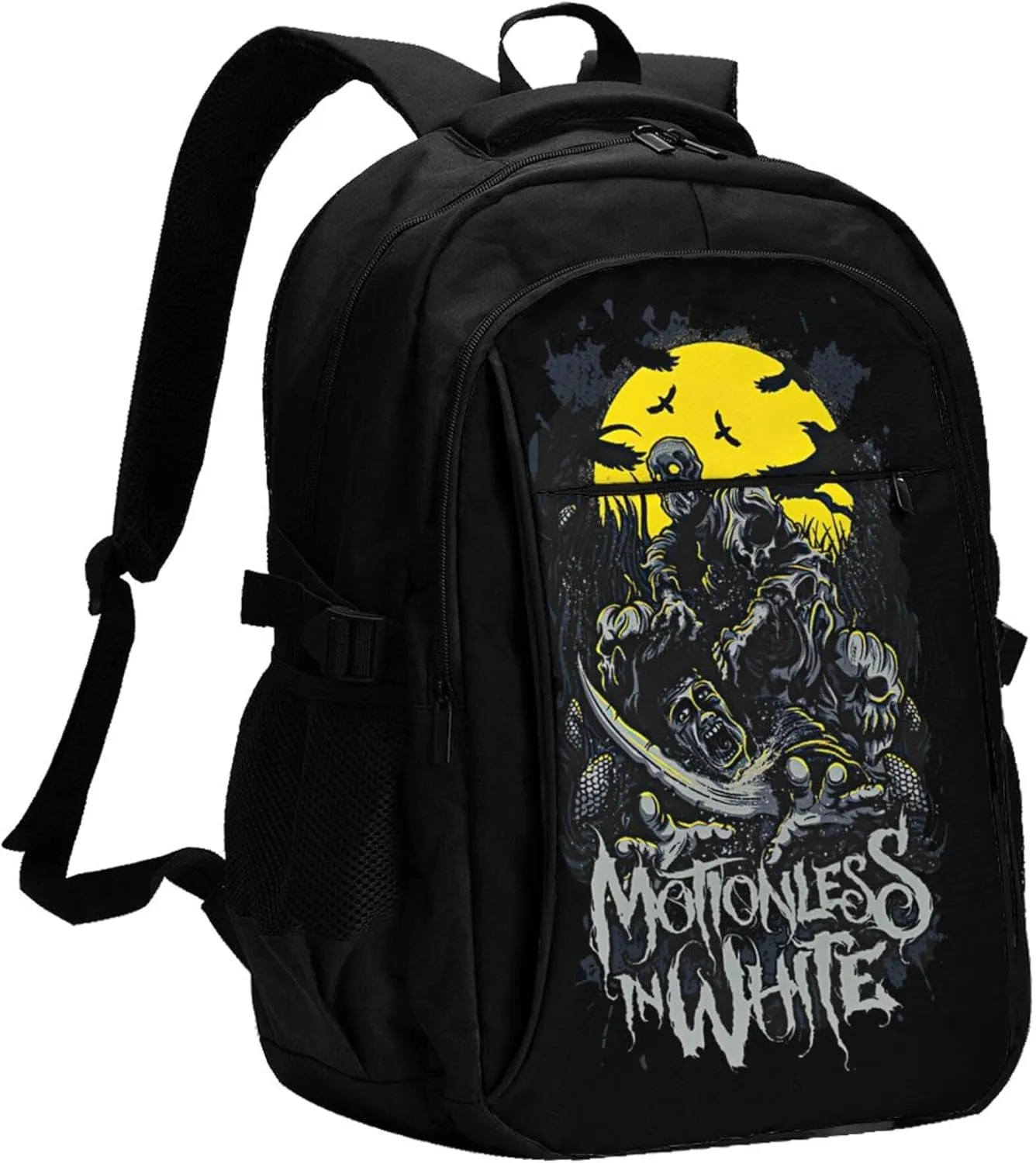 Motionless Rock In White Backpack with USB Charing Port Laptop Daypack Travel Bag Classic Laptop Backpack