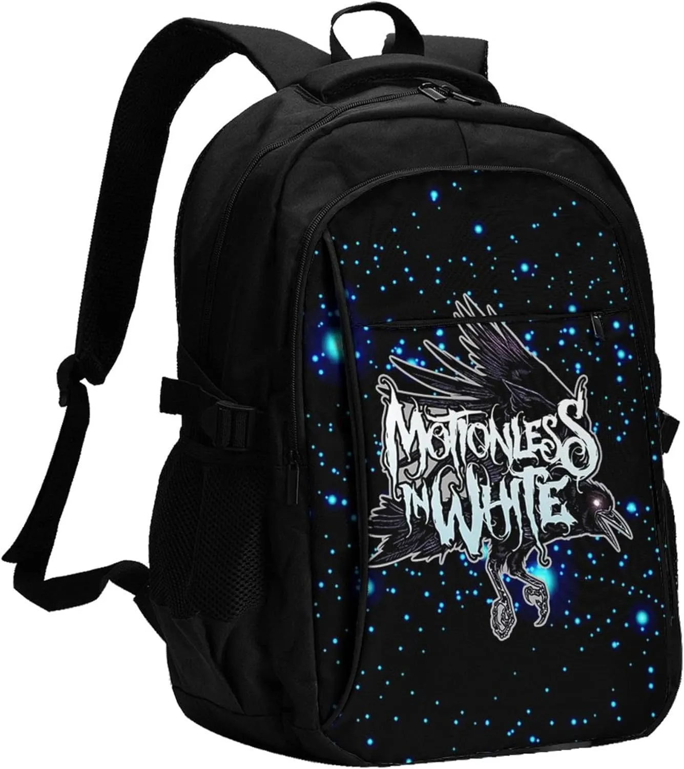 Motionless Rock In White Backpack with USB Charing Port Laptop Daypack Travel Bag Classic Laptop Backpack