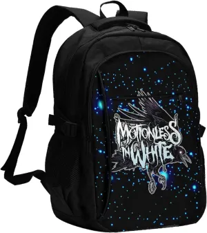 Motionless Rock In White Backpack with USB Charing Port Laptop Daypack Travel Bag Classic Laptop Backpack