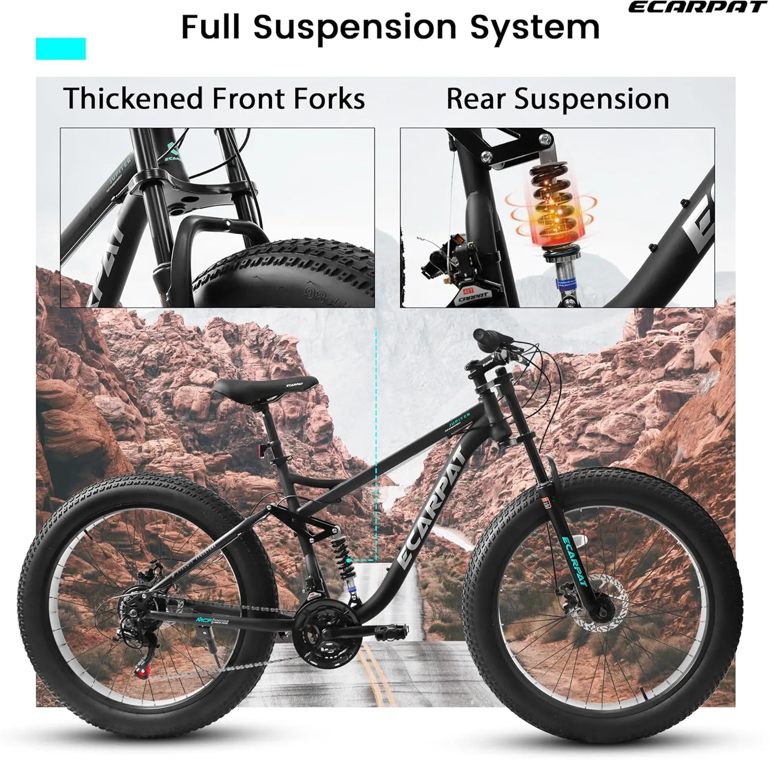 Mountain Bike 24 26 27.5 Inch Dual/Front Suspension Mens Womens Mountain Bike, 21 Speeds Dual Disc Brake, Carbon Steel Mountain Bike, Trail Beach Snow Commuter City Bikes, Birthday Gift Choice