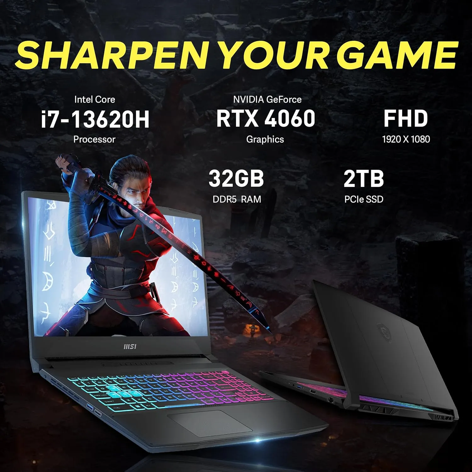 MSI Katana 15.6" FHD 144Hz Gaming Laptop, Intel i7-13620H, NVIDIA GeForce RTX 4060, 32GB DDR5, 2TB PCIe SSD, 4-Zone RGB Keyboard, Cooler Boost 5, Wi-Fi 6, Win 11, Black, 256GB Docking Station Set
