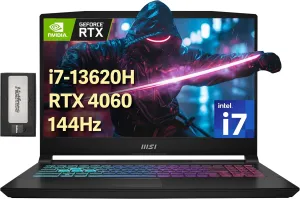 MSI Katana 15.6" FHD 144Hz Gaming Laptop, Intel i7-13620H, NVIDIA GeForce RTX 4060, 32GB DDR5, 2TB PCIe SSD, 4-Zone RGB Keyboard, Cooler Boost 5, Wi-Fi 6, Win 11, Black, 256GB Docking Station Set