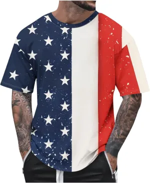 Muscularfit Mens 4th of July Shirt Casual Stylish Short Sleeve Stars Stripe American Flag Graphic Tee Shirts Fashion Pullover