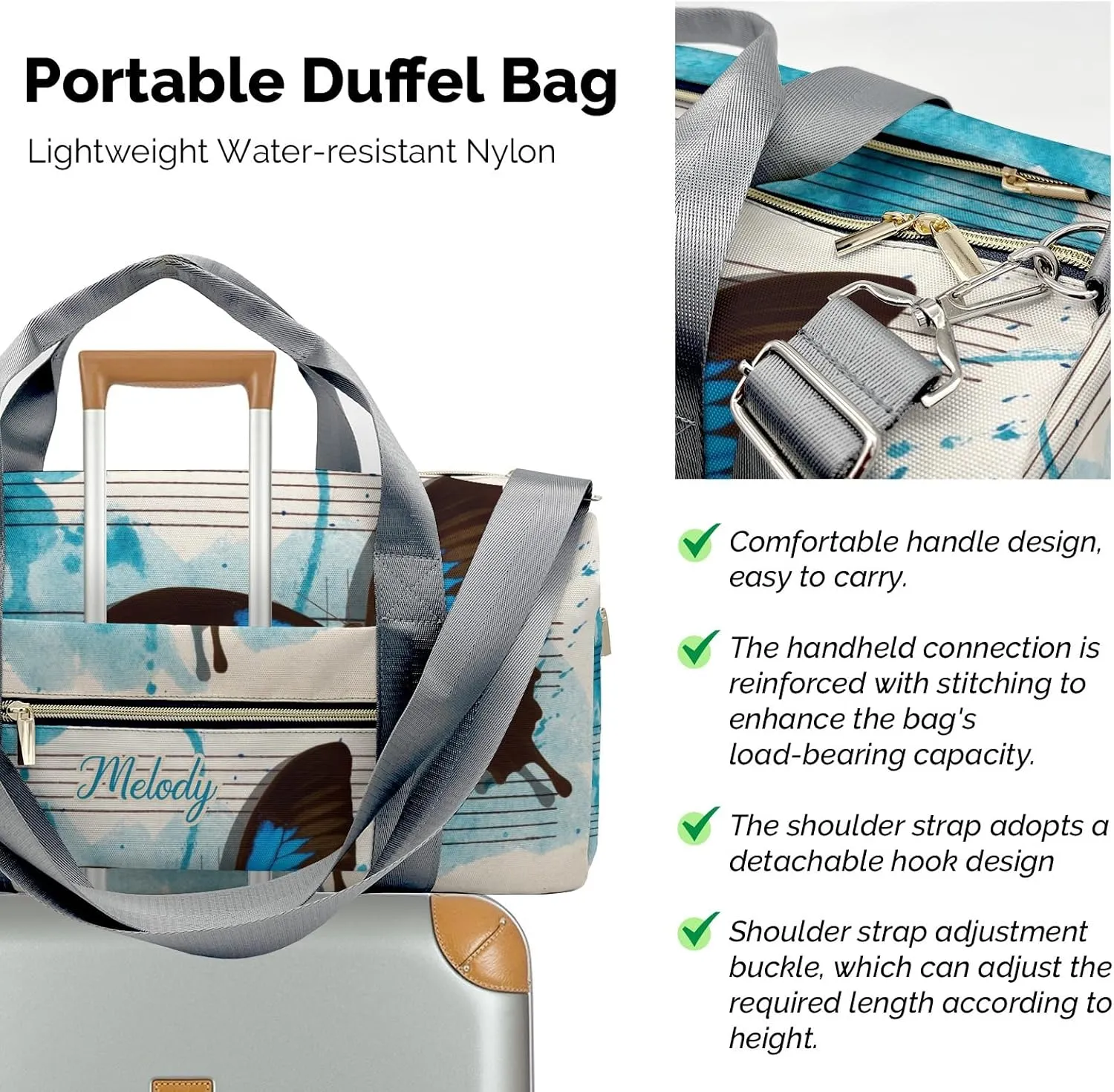 Music (2) Personalized Duffel Bag,Custom Travel Gym Bag with Name,Waterproof Sports Overnight Bag with Shoe Compartment & Shoulder Strap