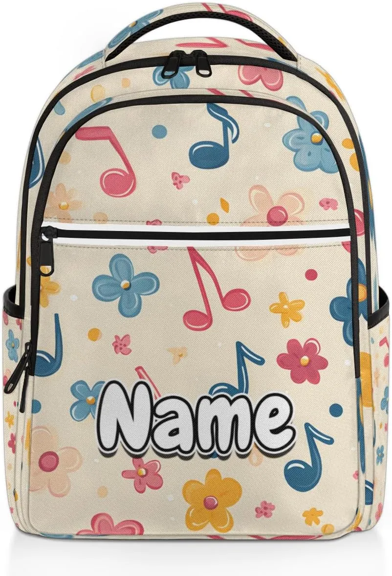 Music Notes Personalized Laptop Backpack with Name Custom Shoulder Bags for Women Men Waterproof Travel Casual Daypack Laptop Bag Gifts 16.1in