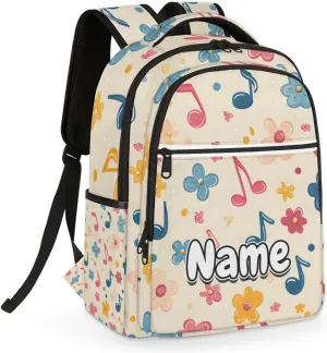 Music Notes Personalized Laptop Backpack with Name Custom Shoulder Bags for Women Men Waterproof Travel Casual Daypack Laptop Bag Gifts 16.1in