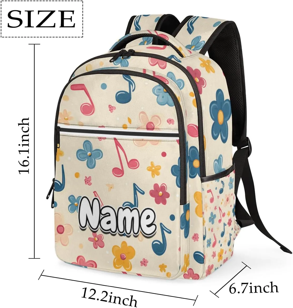 Music Notes Personalized Laptop Backpack with Name Custom Shoulder Bags for Women Men Waterproof Travel Casual Daypack Laptop Bag Gifts 16.1in
