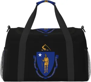 National Emblem Of Massachusetts Travel Duffel Bag Large Foldable Waterproof Overnight Bag For Beach Swim Bags Pool Sports Gym