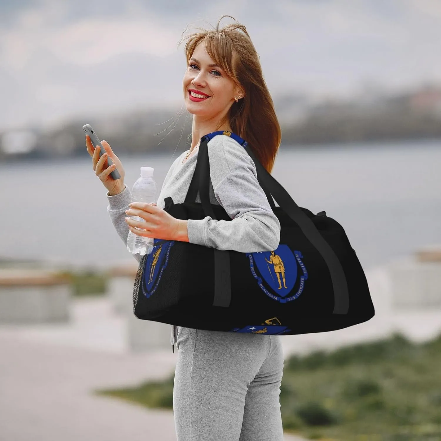 National Emblem Of Massachusetts Travel Duffel Bag Large Foldable Waterproof Overnight Bag For Beach Swim Bags Pool Sports Gym