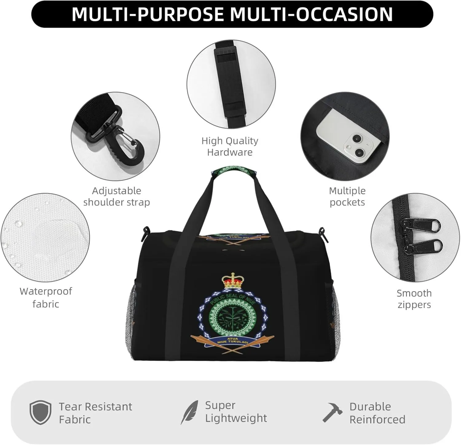 National Emblem Of Niue Travel Duffel Bag Large Foldable Waterproof Overnight Bag For Beach Swim Bags Pool Sports Gym