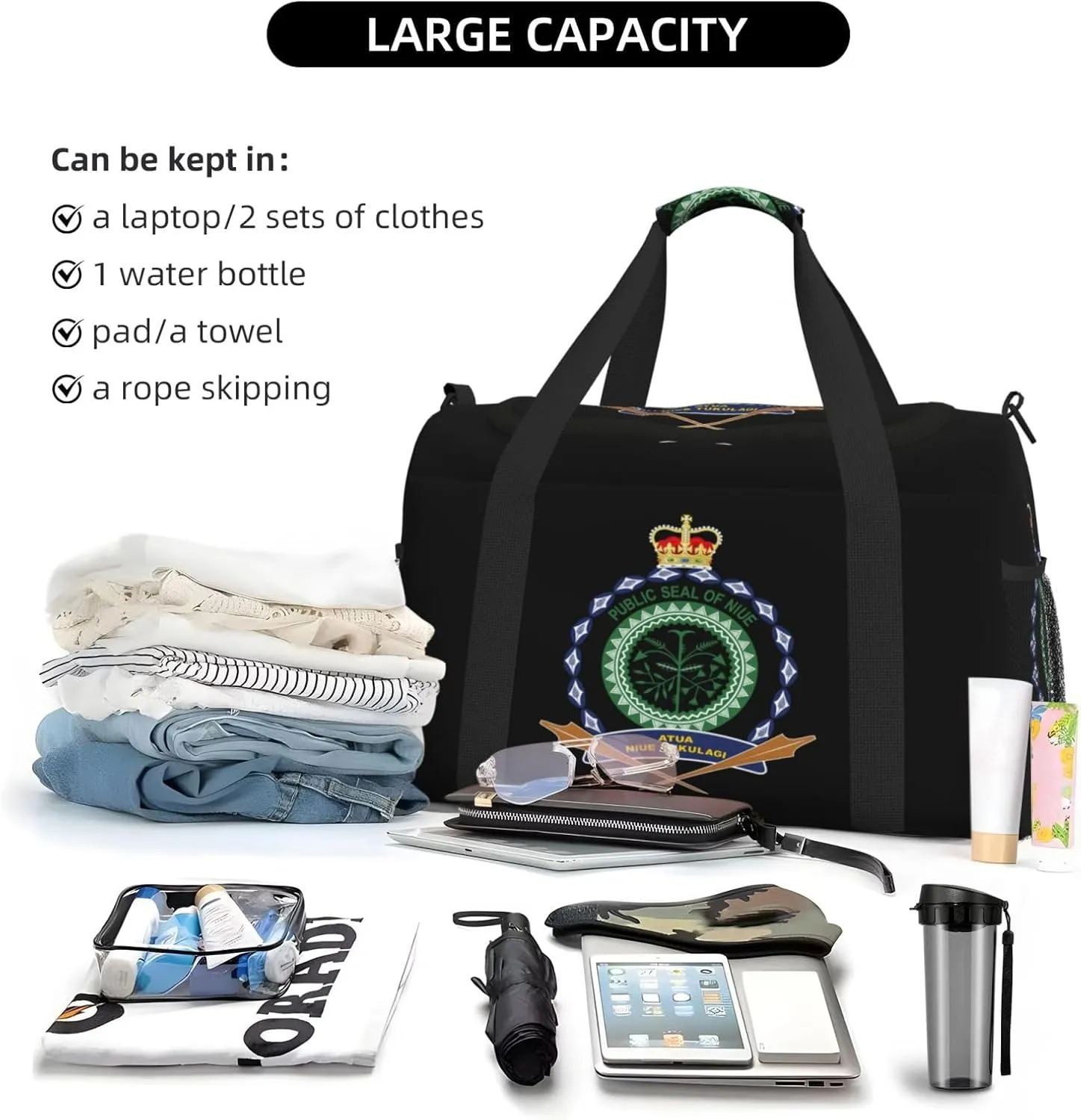 National Emblem Of Niue Travel Duffel Bag Large Foldable Waterproof Overnight Bag For Beach Swim Bags Pool Sports Gym