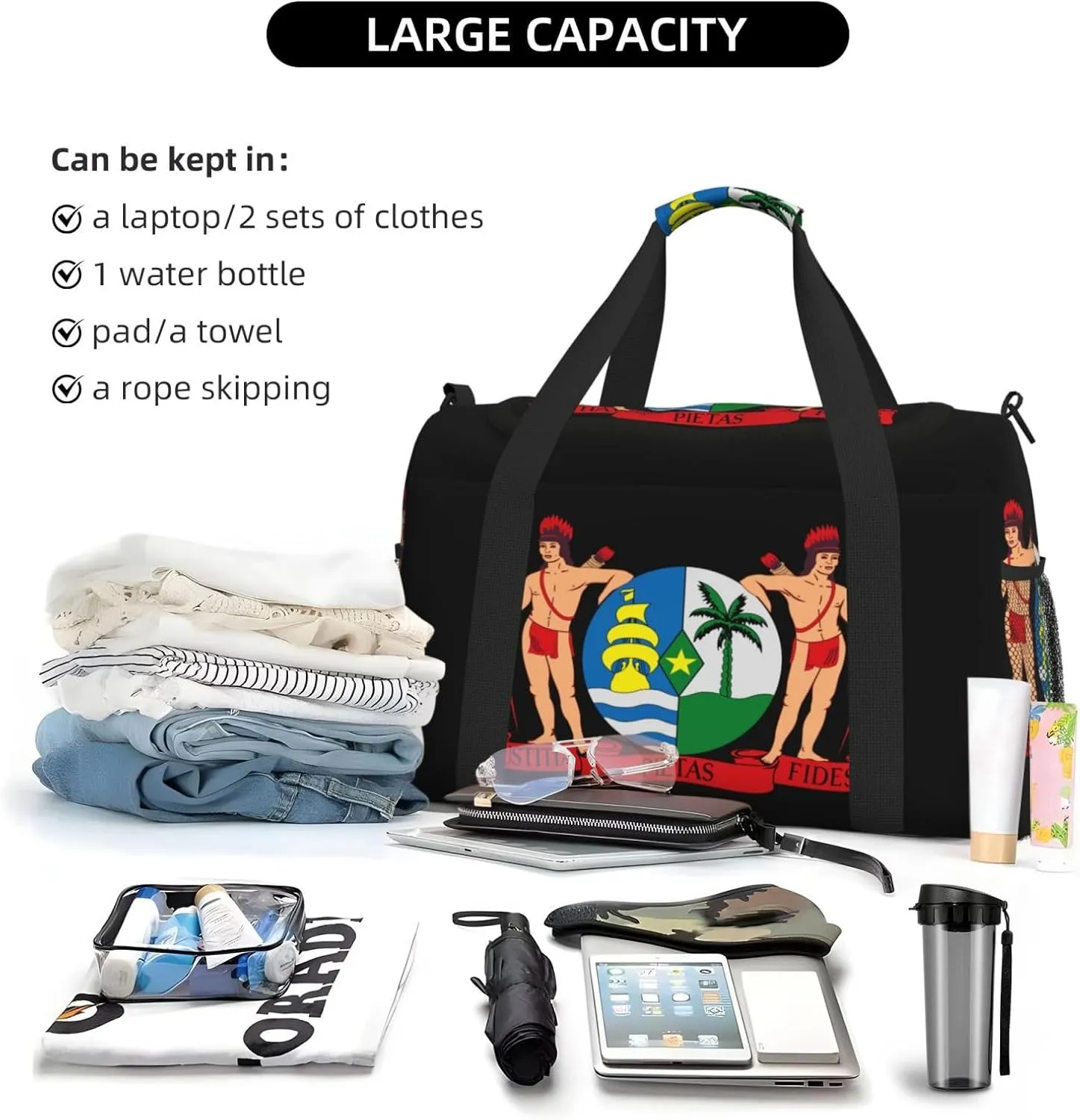 National Emblem Of Suriname Travel Duffel Bag Large Foldable Waterproof Overnight Bag For Beach Swim Bags Pool Sports Gym