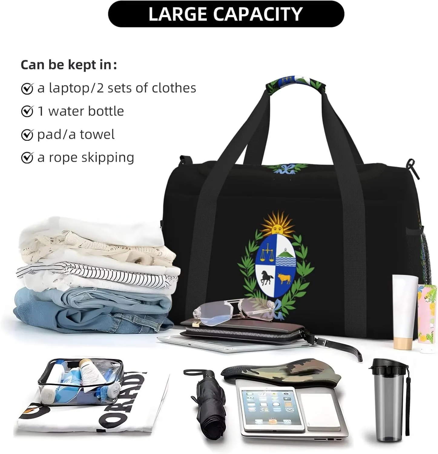National Emblem Of Uruguay Travel Duffel Bag Large Foldable Waterproof Overnight Bag For Beach Swim Bags Pool Sports Gym