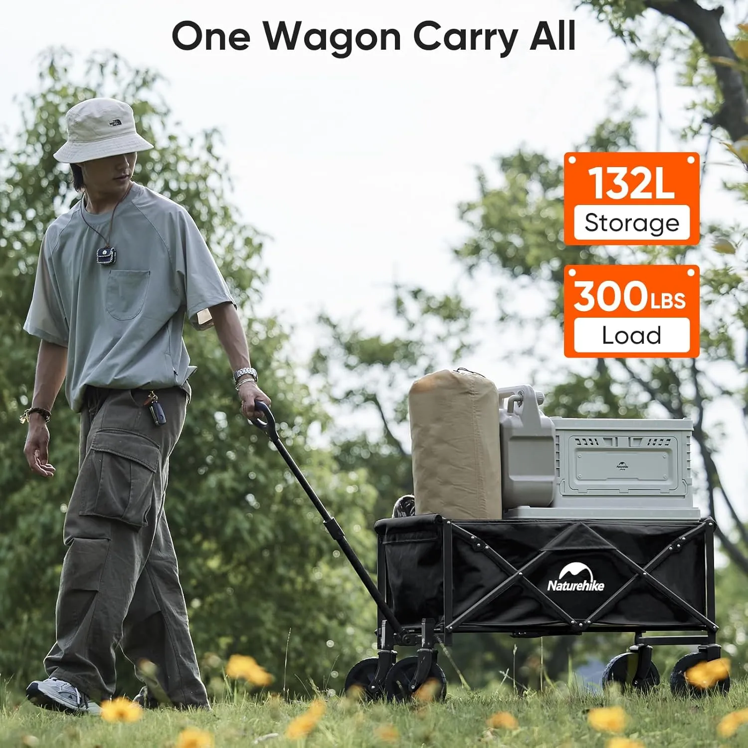 Naturehike Collapsible Wagon Wagon with Wheels Foldable, 300LBS Beach Cart, Portable Heavy Duty Garden Wagon Cart - Large Capacity Utility Wagon for Shopping, Camping, Garden, Sports, Grocery