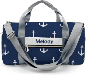 Nautical Anchor Personalized Duffel Bag,Custom Travel Gym Bag with Name,Waterproof Sports Overnight Bag with Shoe Compartment & Shoulder Strap
