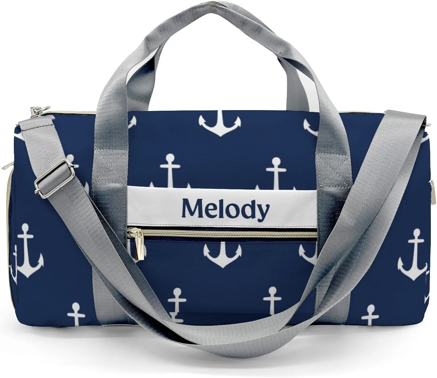 Nautical Anchor Personalized Duffel Bag,Custom Travel Gym Bag with Name,Waterproof Sports Overnight Bag with Shoe Compartment & Shoulder Strap