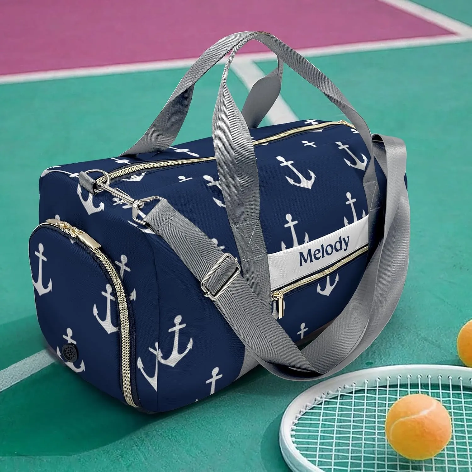 Nautical Anchor Personalized Duffel Bag,Custom Travel Gym Bag with Name,Waterproof Sports Overnight Bag with Shoe Compartment & Shoulder Strap