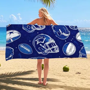 Navy Blue Football Microfiber Beach Towel Retro Sport Design Quick Dry Absorbent Sand Free Lightweight Beach Blanket, Vacation Pool Picnic Essentials 62x31 Inch