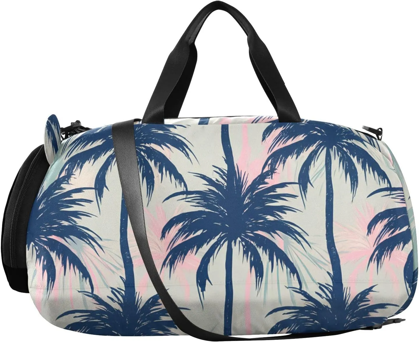 Navy Palm Pastel Pink Kids Overnight Duffle Bag,Gymnastics Sports Dance Bag with Shoe Compartment & Wet Pocket, Travel Weekender Tote for Boys & Girls