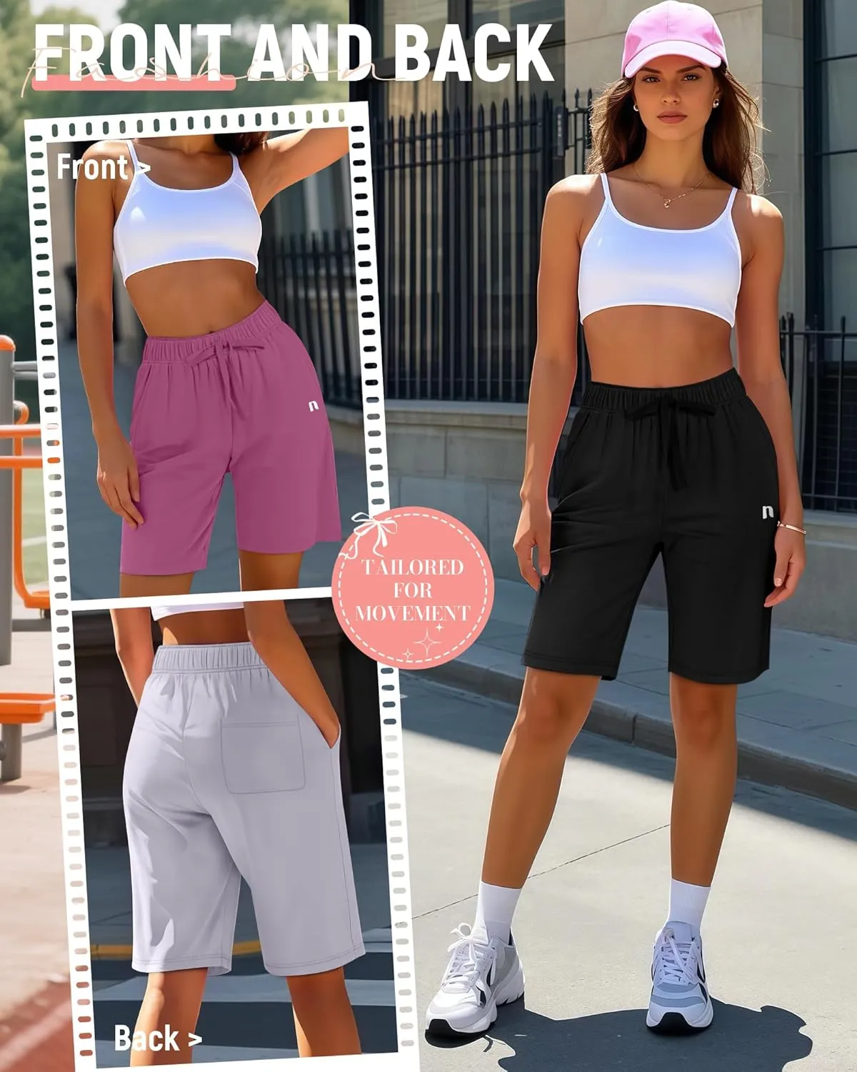 Neer 3 Pack Women's Quick Dry Shorts Women Drawstring High Waisted Bermuda Athletic Shorts with Pockets
