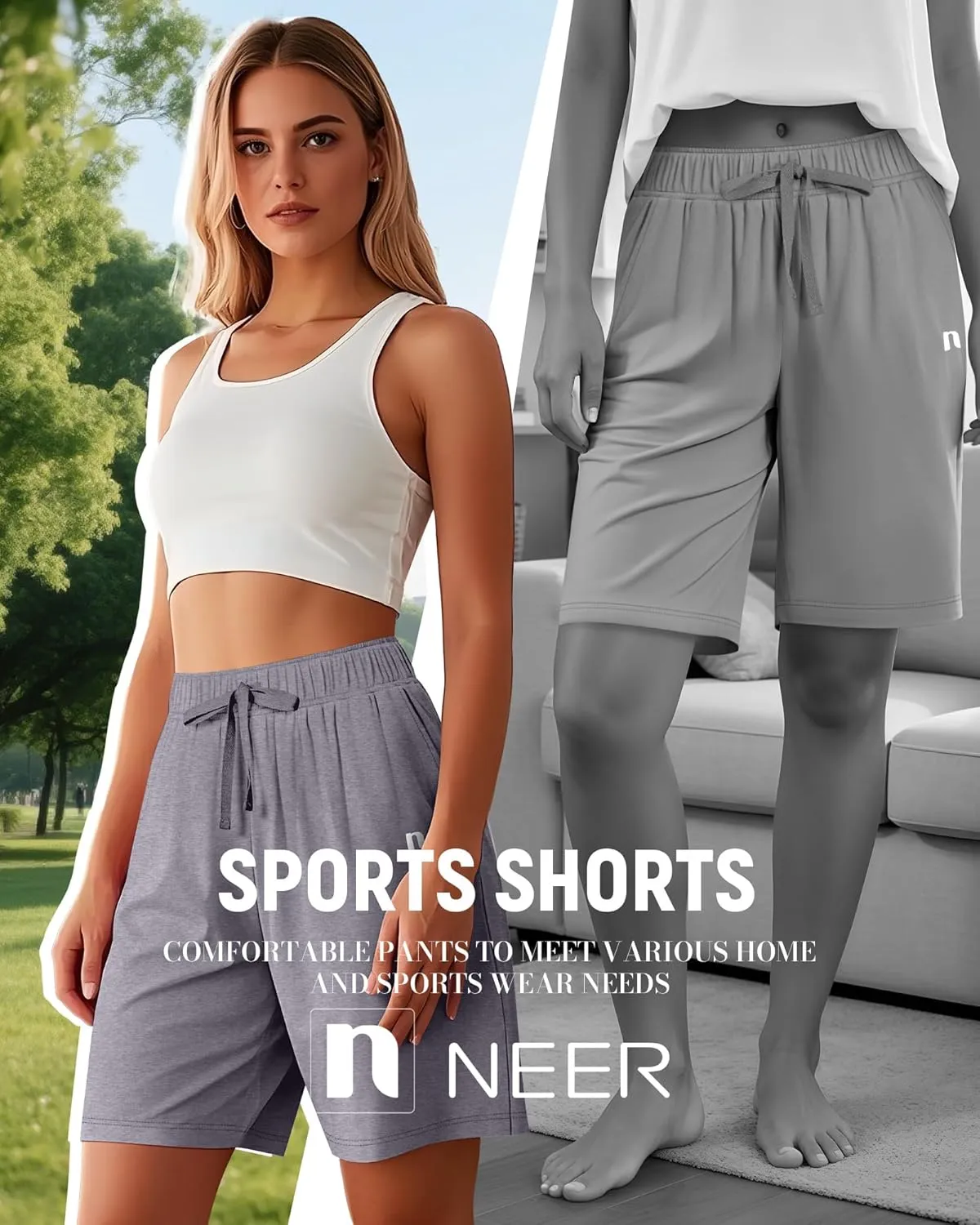 Neer 3 Pack Women's Quick Dry Shorts Women Drawstring High Waisted Bermuda Athletic Shorts with Pockets