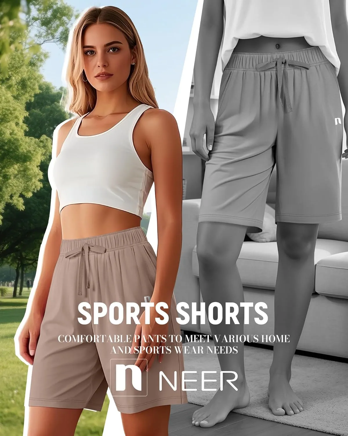 Neer 3 Pack Women's Quick Dry Shorts Women Drawstring High Waisted Bermuda Athletic Shorts with Pockets