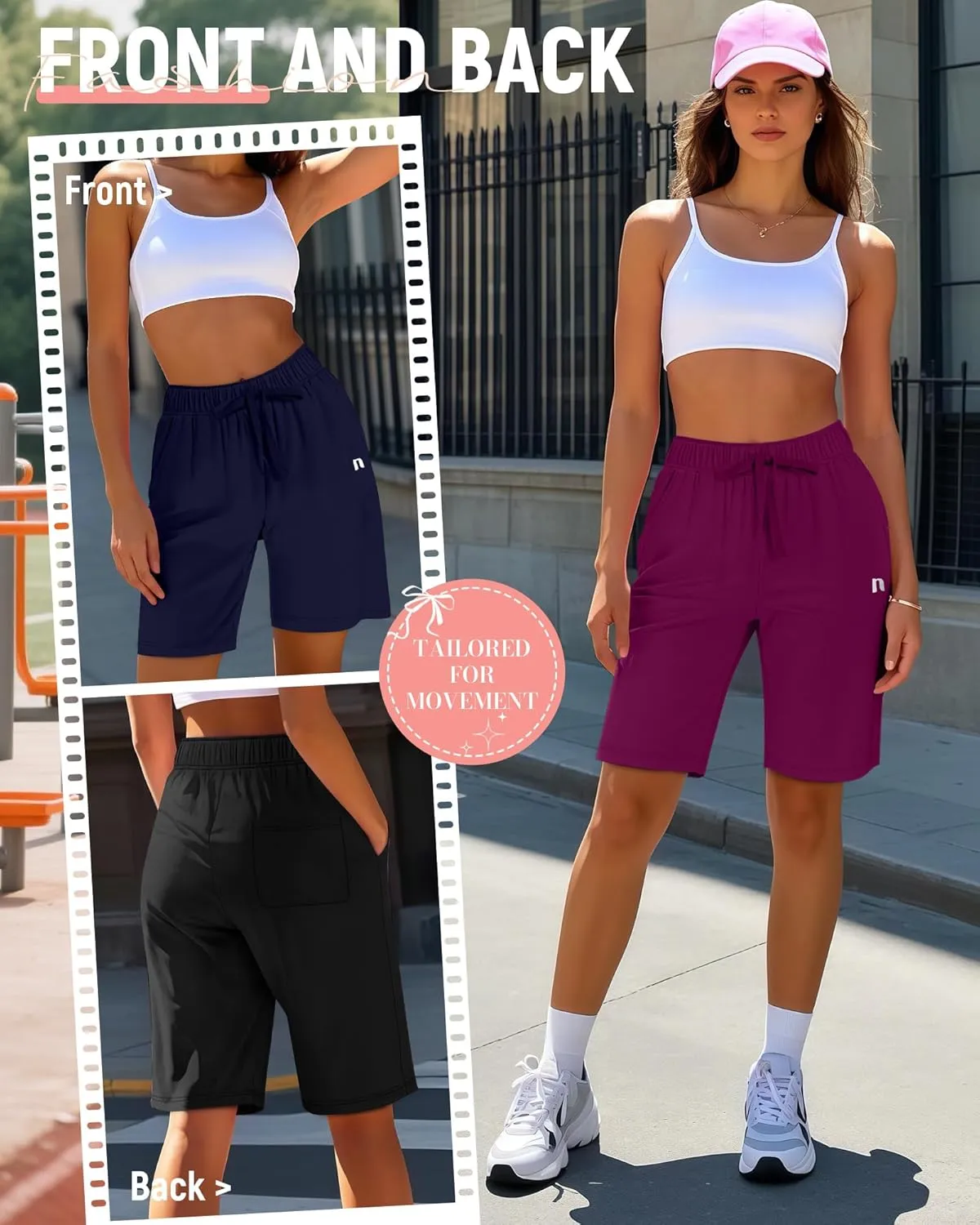 Neer 3 Pack Women's Quick Dry Shorts Women Drawstring High Waisted Bermuda Athletic Shorts with Pockets