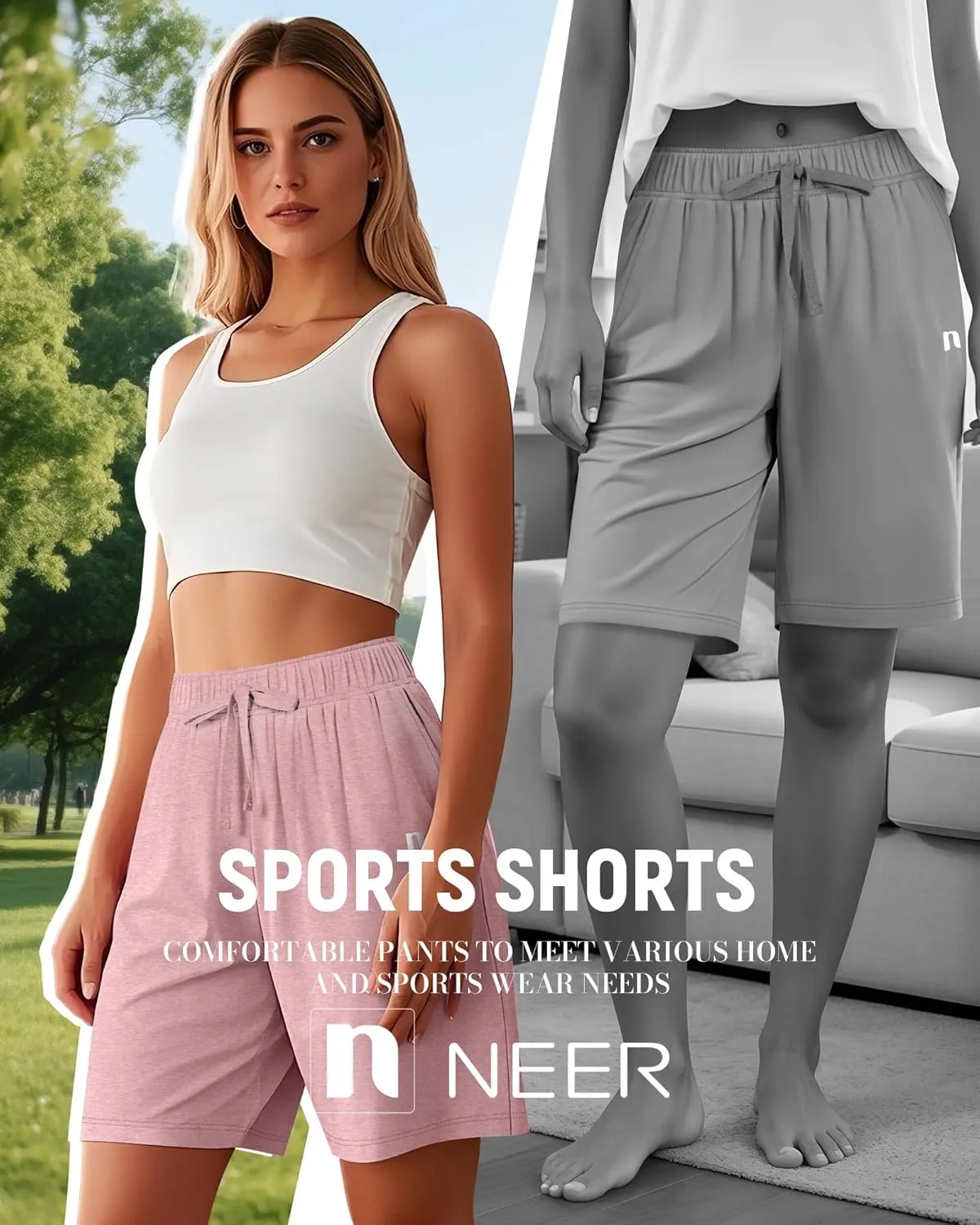 Neer 3 Pack Women's Quick Dry Shorts Women Drawstring High Waisted Bermuda Athletic Shorts with Pockets