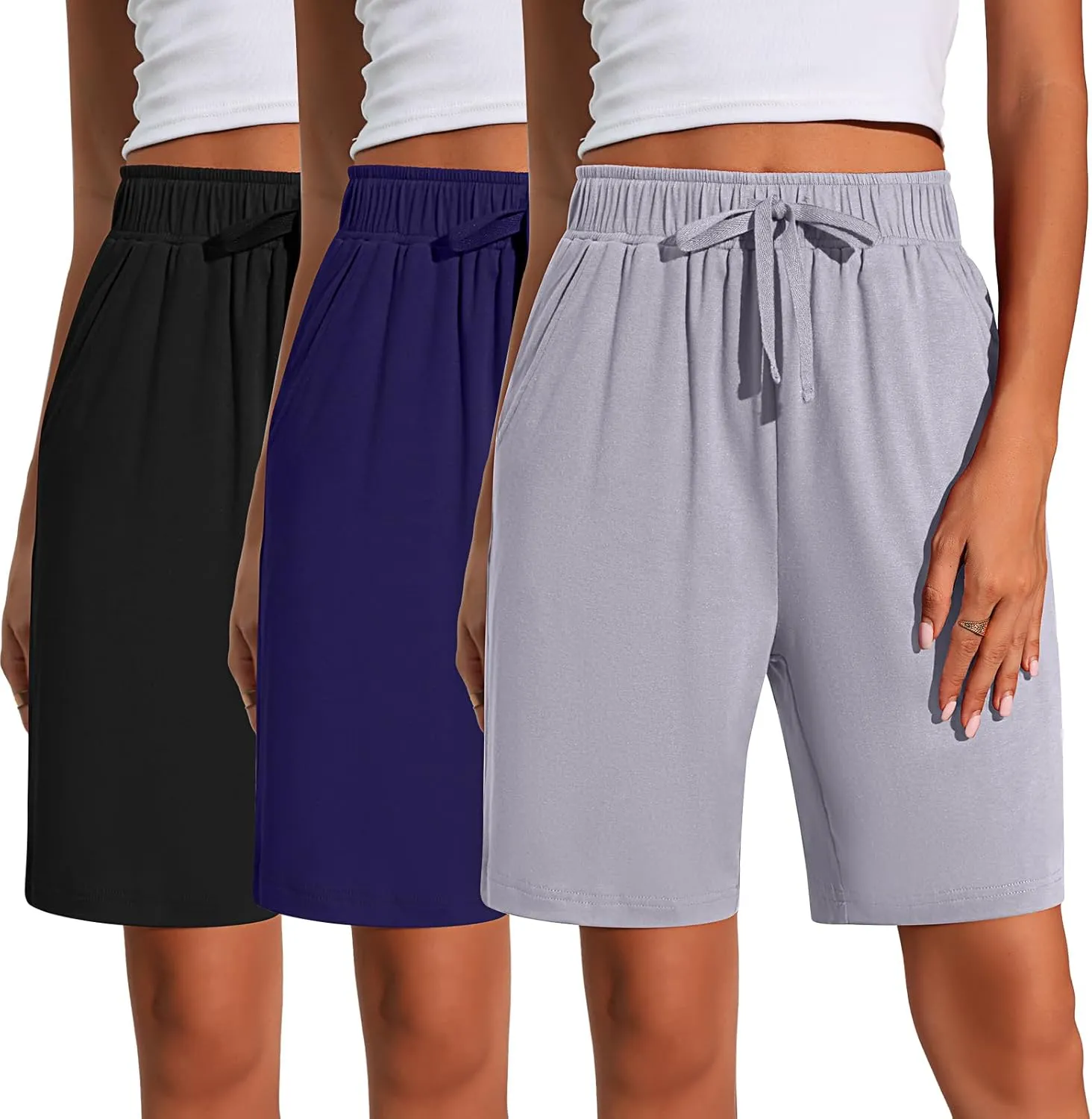 Neer 3 Pack Women's Quick Dry Shorts Women Drawstring High Waisted Bermuda Athletic Shorts with Pockets