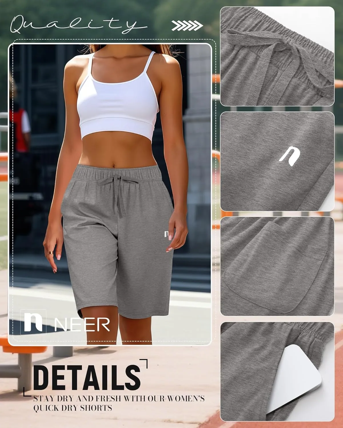 Neer 3 Pack Women's Quick Dry Shorts Women Drawstring High Waisted Bermuda Athletic Shorts with Pockets