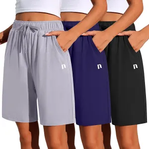 Neer 3 Pack Women's Quick Dry Shorts Women Drawstring High Waisted Bermuda Athletic Shorts with Pockets