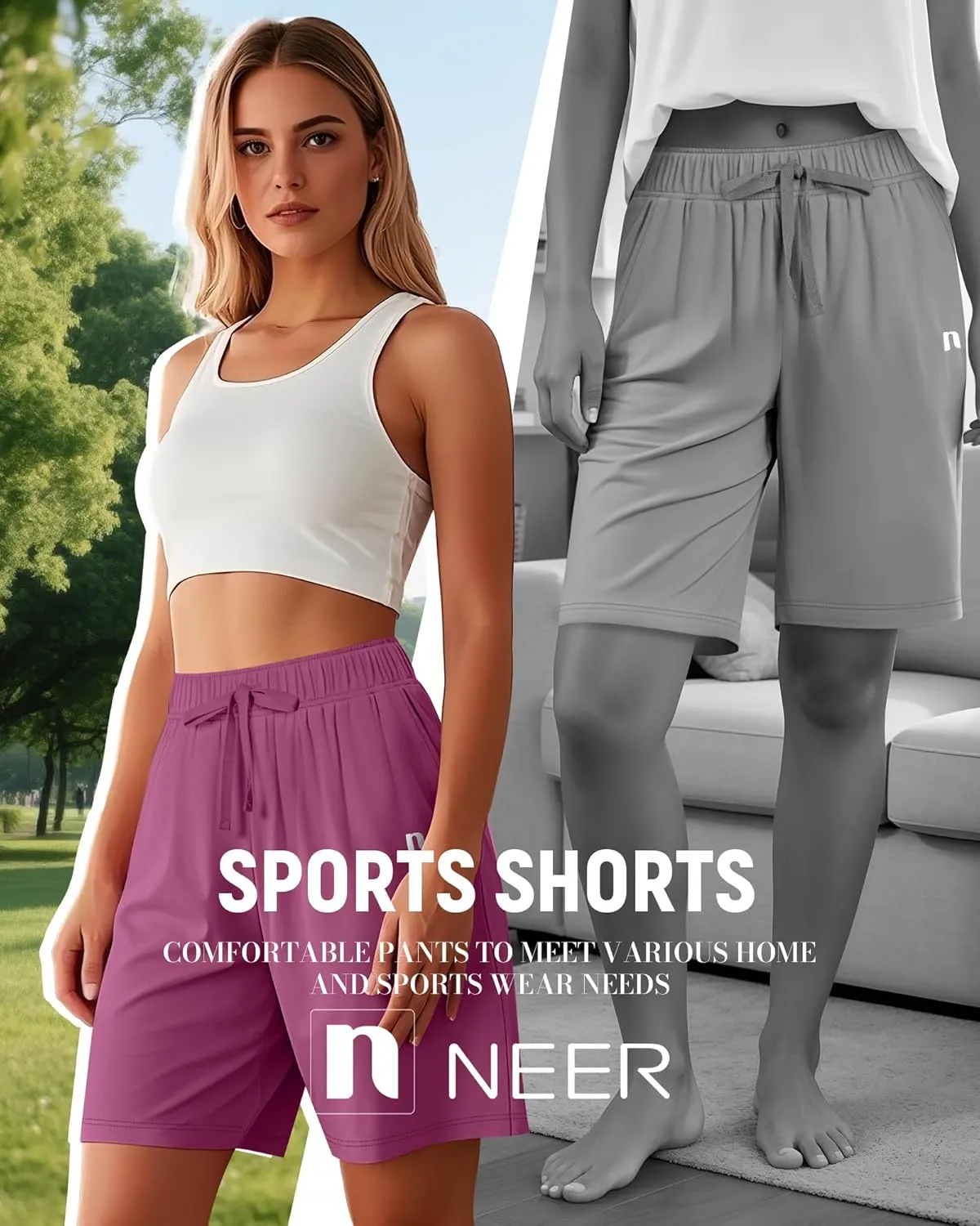 Neer 3 Pack Women's Quick Dry Shorts Women Drawstring High Waisted Bermuda Athletic Shorts with Pockets