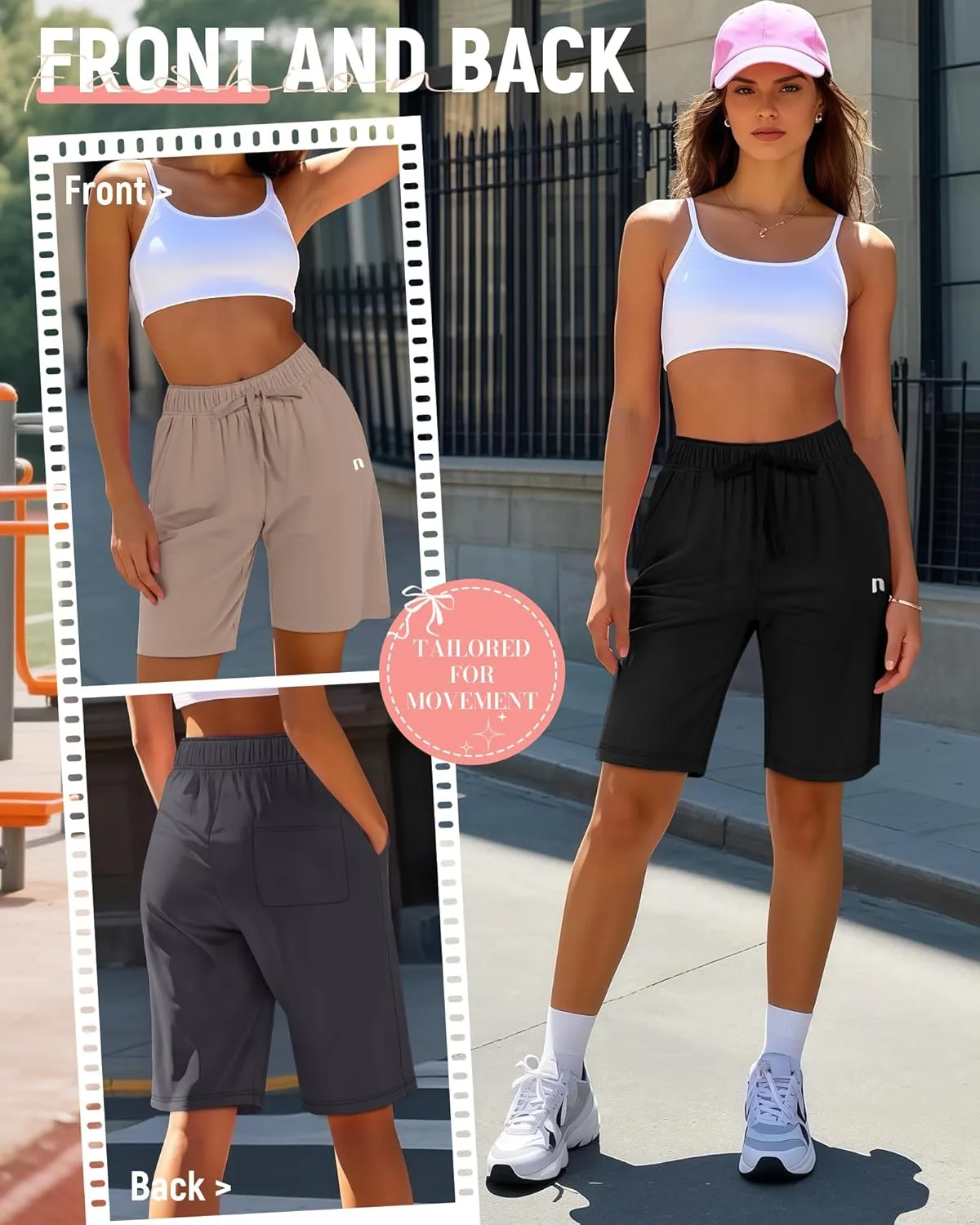 Neer 3 Pack Women's Quick Dry Shorts Women Drawstring High Waisted Bermuda Athletic Shorts with Pockets